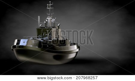 3D Rendering Of A Metalic Reflective Ship On A Dark Background