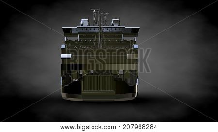 3D Rendering Of A Metalic Reflective Ship On A Dark Background