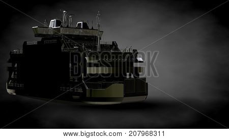 3D Rendering Of A Metalic Reflective Ship On A Dark Background