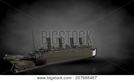 3D Rendering Of A Metalic Reflective Ship On A Dark Background