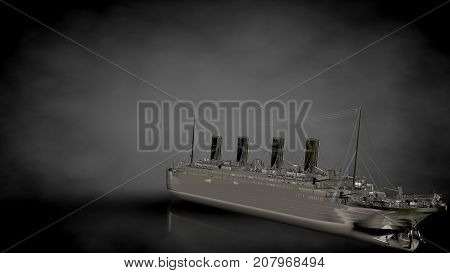 3D Rendering Of A Metalic Reflective Ship On A Dark Background