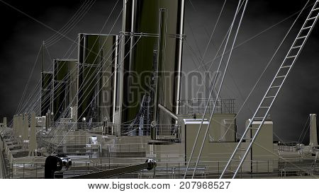 3D Rendering Of A Metalic Reflective Ship On A Dark Background