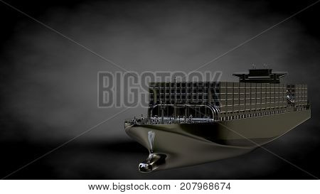 3D Rendering Of A Metalic Reflective Ship On A Dark Background