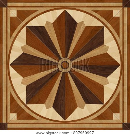 Medallion design parquet floor wooden texture for 3D interior