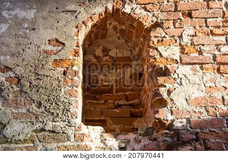 old brick textures of the Livonia Order Castle was built in the middle of the 15th century. Bauska Latvia
