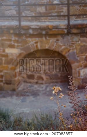 Genoese fortress in Sudak, the Crimea Peninsula, Black sea. Consular castle and the fortification wall of the upper tier. Part of the wall, Museum-reserve 