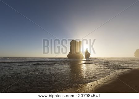 Gog and Magog are two giant limestone stacks offshore from the Gibson Steps on the Great Ocean Road outside Port Campbell in Victoria, Australia.