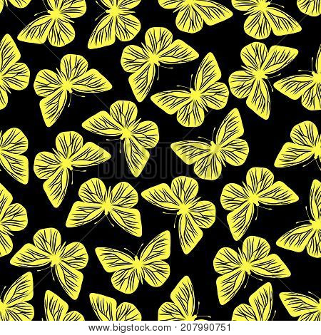 Seamless pattern with yellow butterflies. Vector illustration.