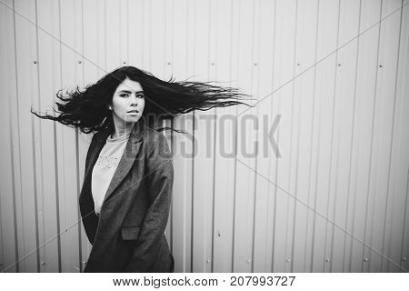 Portrait Of Stylish Modern Young Curly Woman