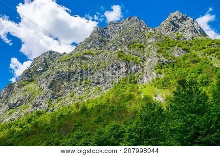 Picturesque Snow-capped Peaks Of High Mountains.