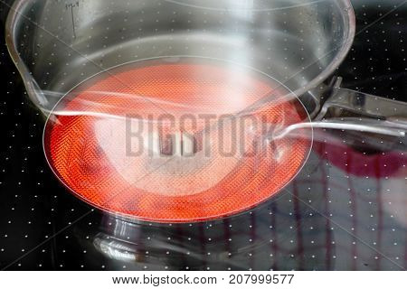 Ceramic hob in operation with high temperatures for cooking