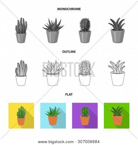 Vector Illustration Of Cactus And Pot Icon. Set Of Cactus And Cacti Vector Icon For Stock.
