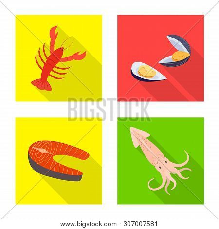 Vector Illustration Of Product And Ocean Icon. Set Of Product And Restaurant Vector Icon For Stock.