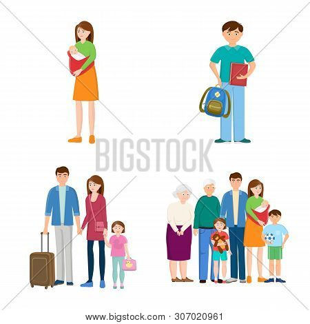 Vector Illustration Of Family And People Logo. Set Of Family And Avatar Vector Icon For Stock.