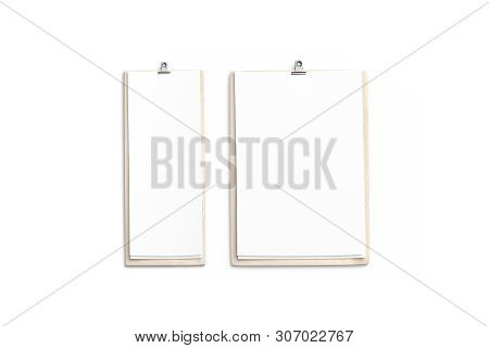 Blank White Cafe Menu, Wooden Board Mockup, 4 Inch, A4, Top View, 3d Rendering, Isolated. Empty List
