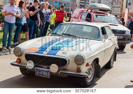 Novokuznetsk, Russia-june 14, 2019: The 7th Peking To Paris Motor Challenge 2019. Volvo P1800 Es 197
