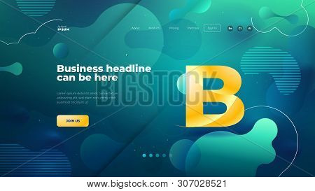 Teal Liquid Color Background Design For Landing Page Site. Fluid Gradient Shapes Composition. Futuri