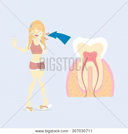 Woman Having A Toothache, Dental Care Concept, Medical, Internal Organs, Body Part, Nervous System, 