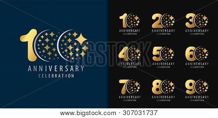 Set Of Anniversary Logotype. Golden Anniversary Celebration Emblem Design For Company Profile, Bookl