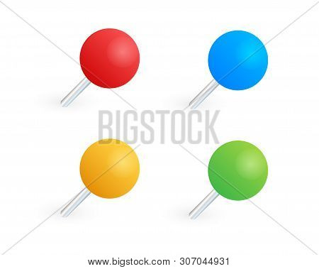 Pushpins Paper. Push Pins For Map. Vector Stock Illustration.