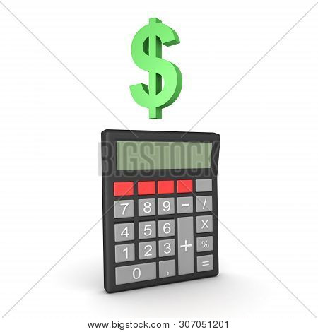 3D Rendering Of Pocket Calculator With Dollar Symbol Above