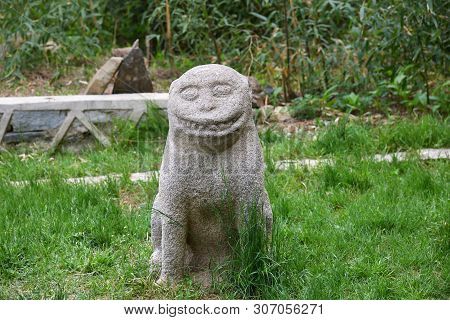 Ancient Stone Lion Sculpture Near Tomb Of King Wanggon The Founder Of The Koryo Dynasty. Constructio