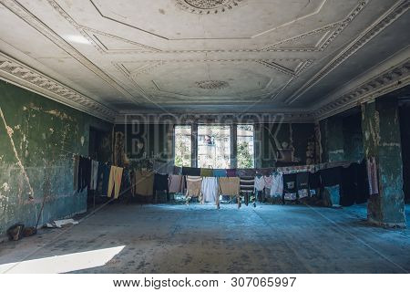 Tskaltubo, Georgia - April 27, 2019: Detail Of The Abandoned Soviet Sanatorium Iveria In Tskaltubo, 
