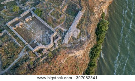 Roman Ruins Of Argamum (organe) Citadel. Dobrogea Romania. Aerial View.
