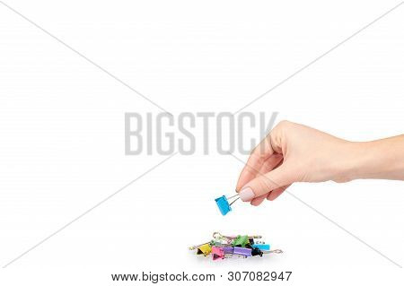 Hand With Color Paper Cilp, Office Accessory, Fastener For Notes
