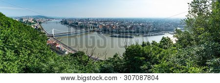 Budapest, Hungary - June 10 2019 Panorama Of Budapest On A Bright Hot Morning, Overlooking The River