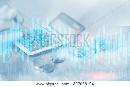 Andle Chart. Business Analysis, Financial Investment Concept. Economic Trend And Blurred Background 