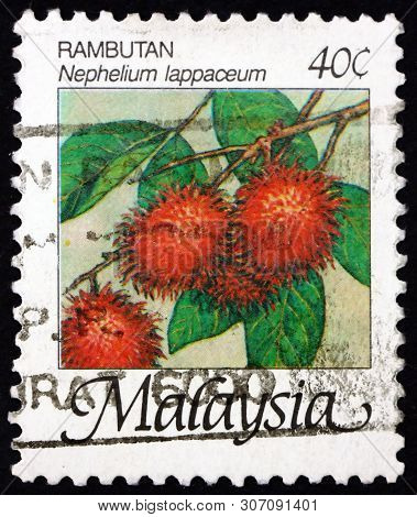 Malaysia - Circa 1986: A Stamp Printed In Malaysia Shows Rambutan (nephelium Lappaceum), Edible Frui