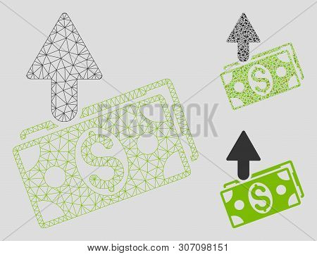 Mesh Dollar Banknotes Expences Model With Triangle Mosaic Icon. Wire Frame Polygonal Mesh Of Dollar 
