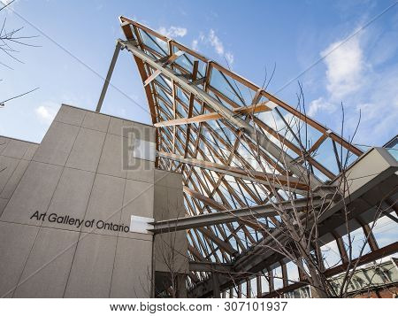 Toronto, Canada - November 14, 2018: Art Gallery Of Ontario Entrance With Its Iconic Ago Sign. It Is