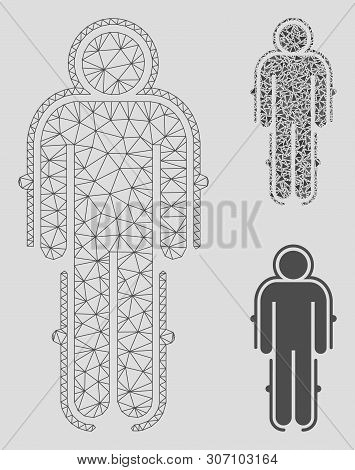 Mesh Exoskeleton Skafandr Model With Triangle Mosaic Icon. Wire Carcass Polygonal Network Of Exoskel