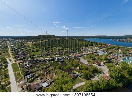 Sysert City. Bessonova Mountain And Pond. Aerial. Summer Day
