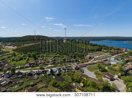 Sysert City. Bessonova Mountain And Pond. Aerial. Summer Day