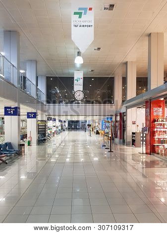 Nicosia (lefkosa), Cyprus - June 12, 2019:  Ercan International Airport Terminal Building Interior.