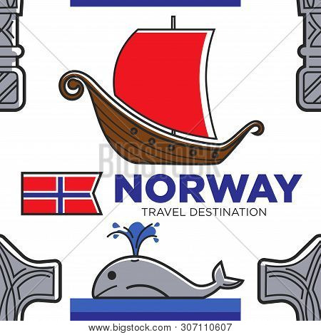 Norway Travel Destination Seamless Pattern Norwegian Culture And History