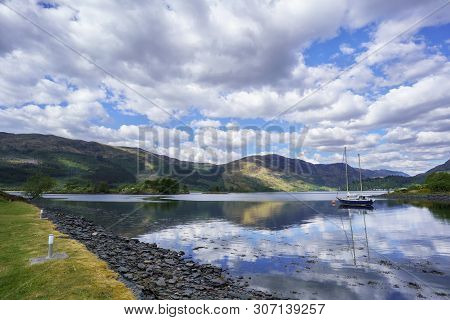 Beautiful Scenery Of Loch Leven Viewing Eilean Munde Or The Burial Island With Spectacular Mountain 