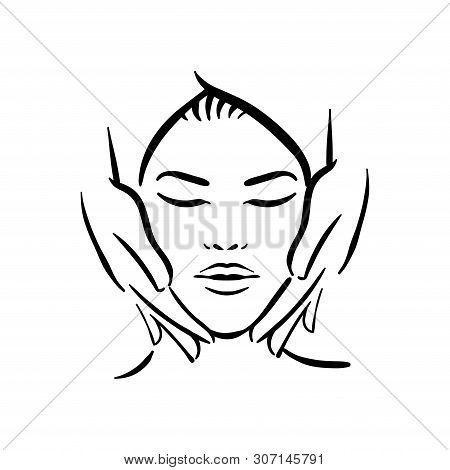 Vector Hand Drawn Illustration Of Spa Face Massage For Woman On White Background