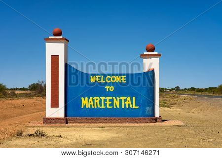 Welcome To Mariental Road Sign Situated Between Windhoek And Keetmanshoop Along The B1 National Road