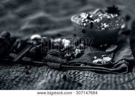 Famous Mango Preservation I.e. Murba Or Murabba In A Glass Bowl On Jute Bags Surface Along With Dry