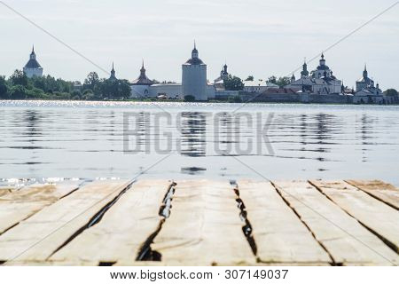 View to Kirillo-Belozersky Monastery in Kirillov, Russia from the other side of Beloe lake