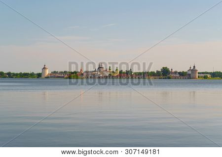 View to Kirillo-Belozersky Monastery in Kirillov, Russia from the other side of Beloe lake