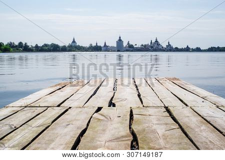 View to Kirillo-Belozersky Monastery in Kirillov, Russia from the other side of Beloe lake