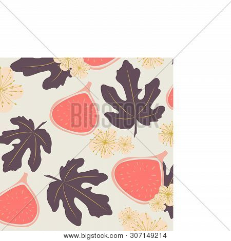 Seamless Vector Pattern Of Figs, Leaves And Flowers In Pastel Colors