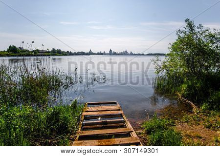 View to Kirillo-Belozersky Monastery in Kirillov, Russia from the other side of Beloe lake