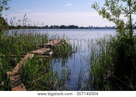 View to Kirillo-Belozersky Monastery in Kirillov, Russia from the other side of Beloe lake