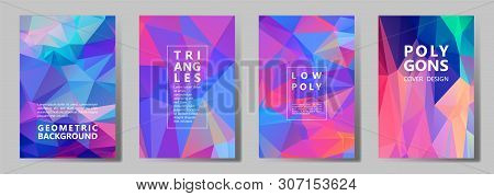 Facet Low Poly Simple Banners, Posters, Flyers Vector Graphic Design Set. Diamond Texture Polygonal 